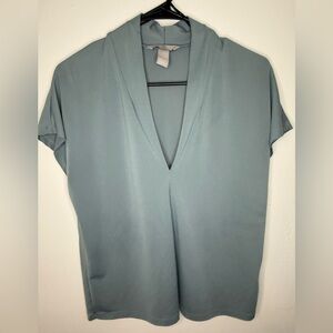 H&M Blue/Teal Relaxed V-Neck Blouse with Cap Sleeves